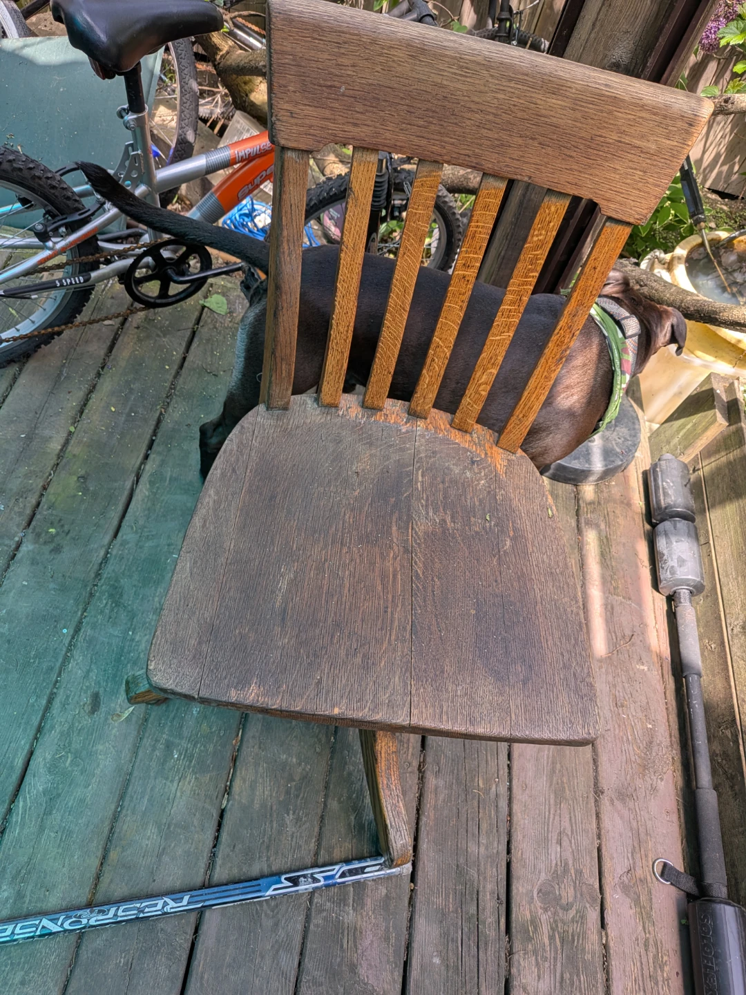 Vintage Wooden Office Chair with Adjustable Height