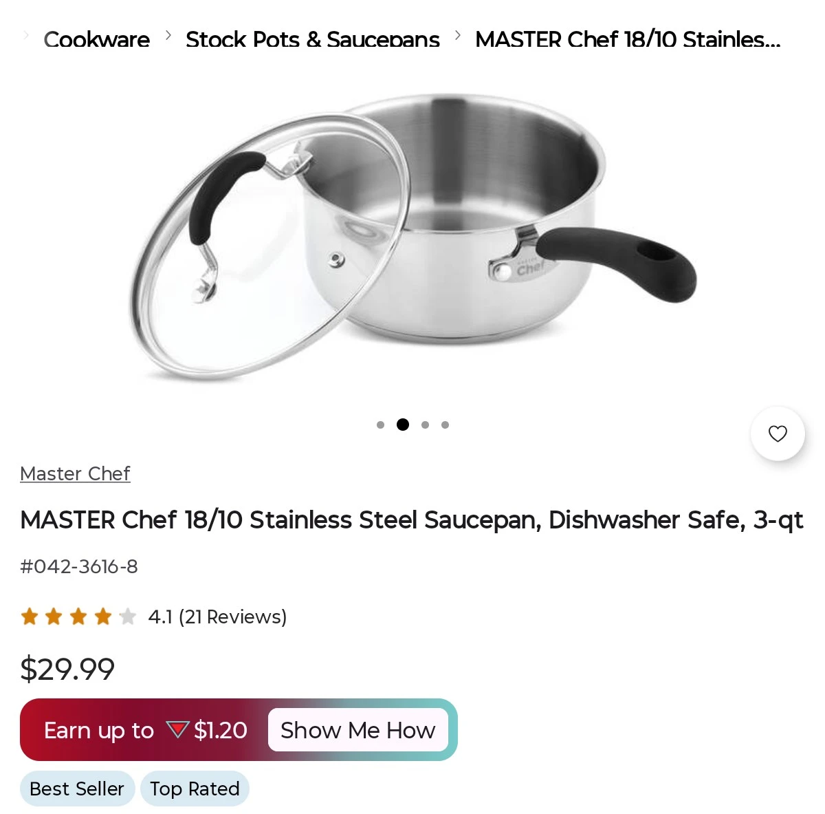 MASTER Chef 18/10 Stainless Steel Saucepan, 3-qt