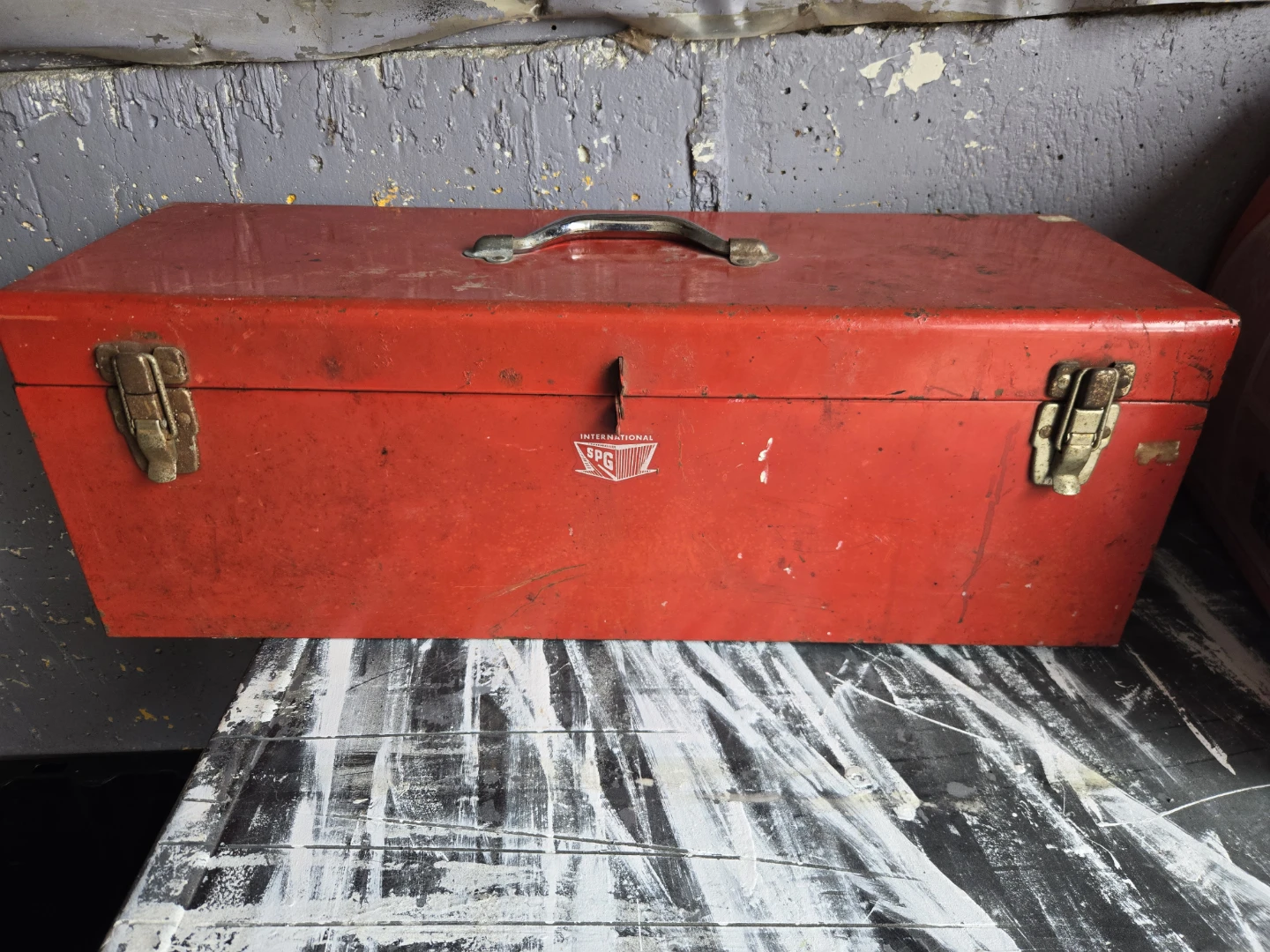 Red "International" Metal Toolbox