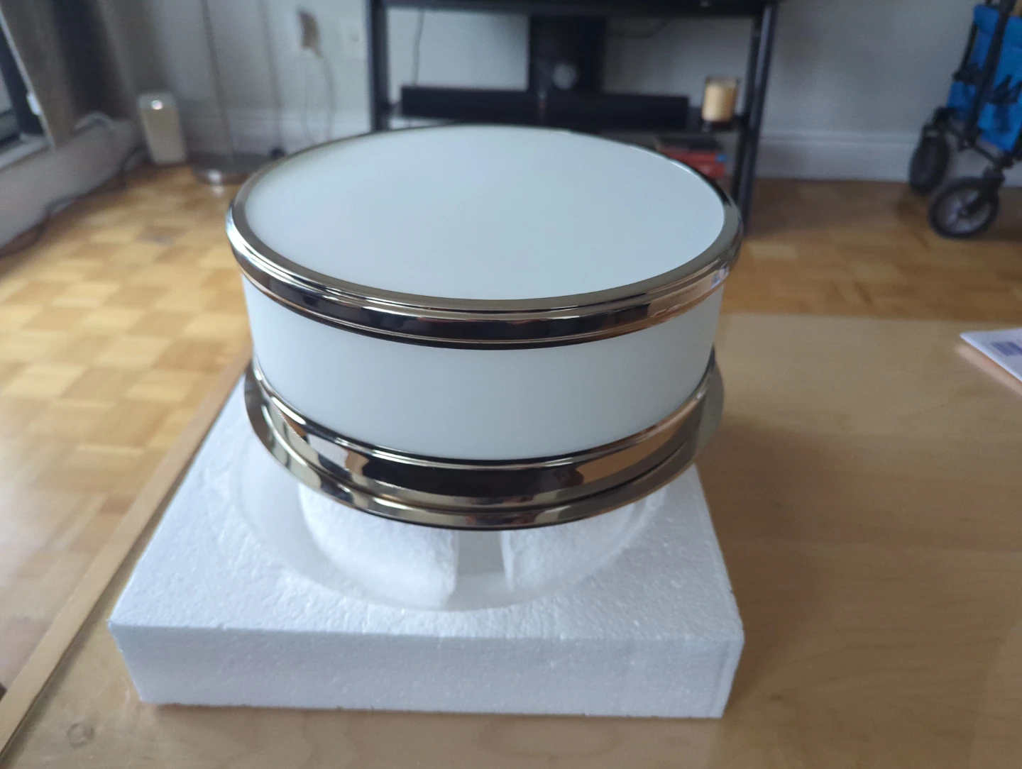 Surface Mount Ceiling Light Fixture - White with chrome trim - photo 2