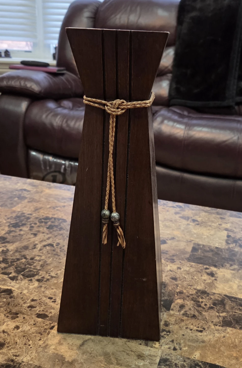 Wooden Vase with Rope Accent