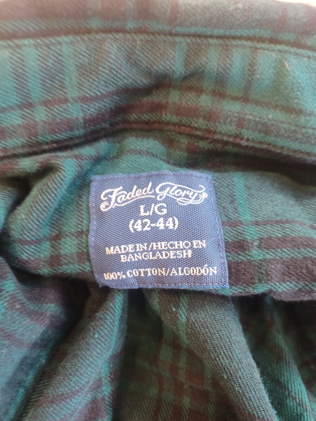 Faded Glory Plaid Long Sleeve Shirt - Green/Black - L/G - photo 2