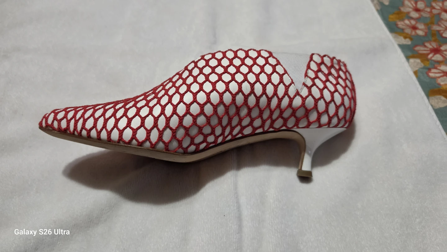 Women's Red and White Mesh Kitten Heel Booties - photo 2