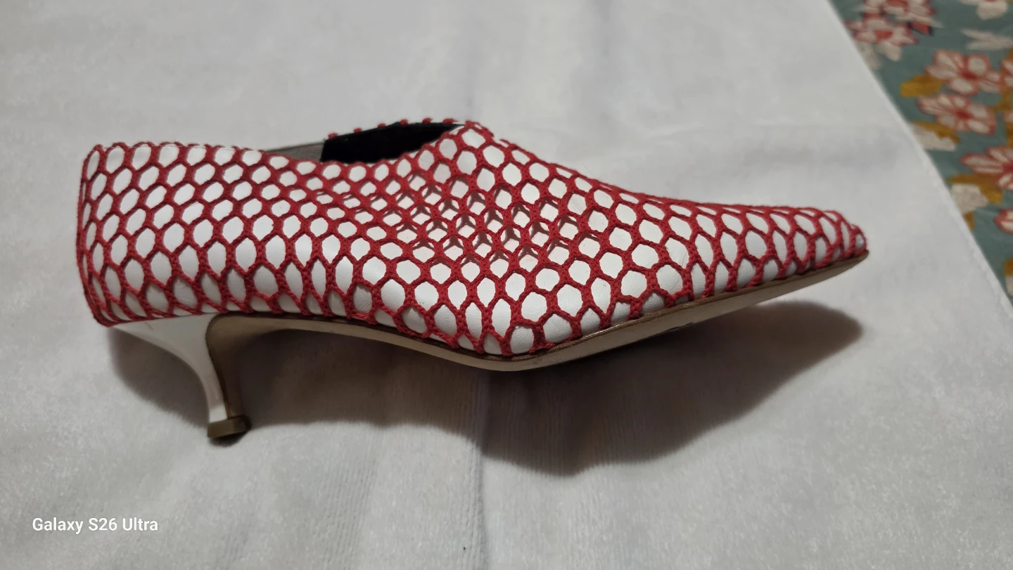 Women's Red and White Mesh Kitten Heel Booties - photo 3