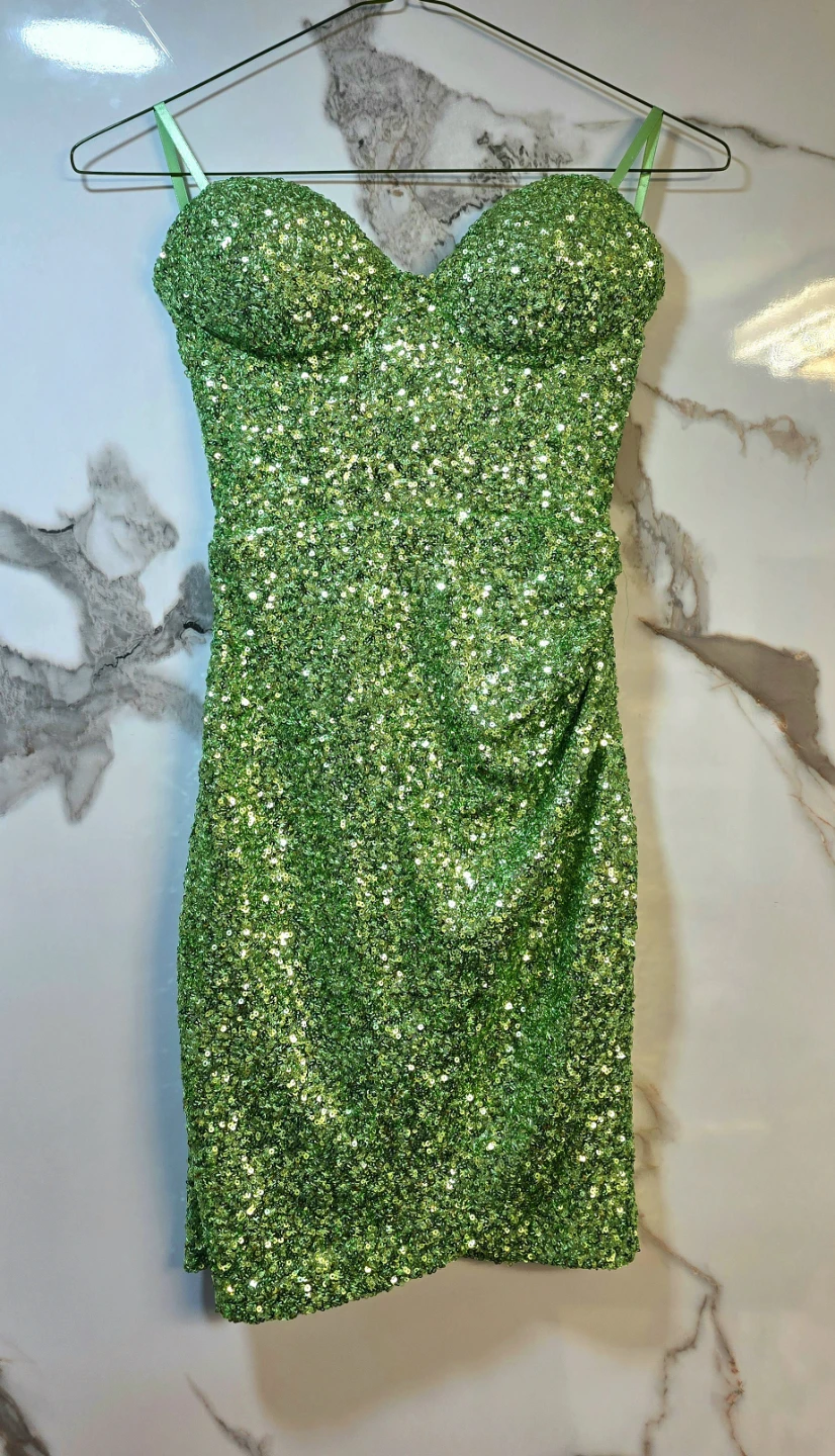 Green Sequin Strapless Ruched Mini Dress - photo 2