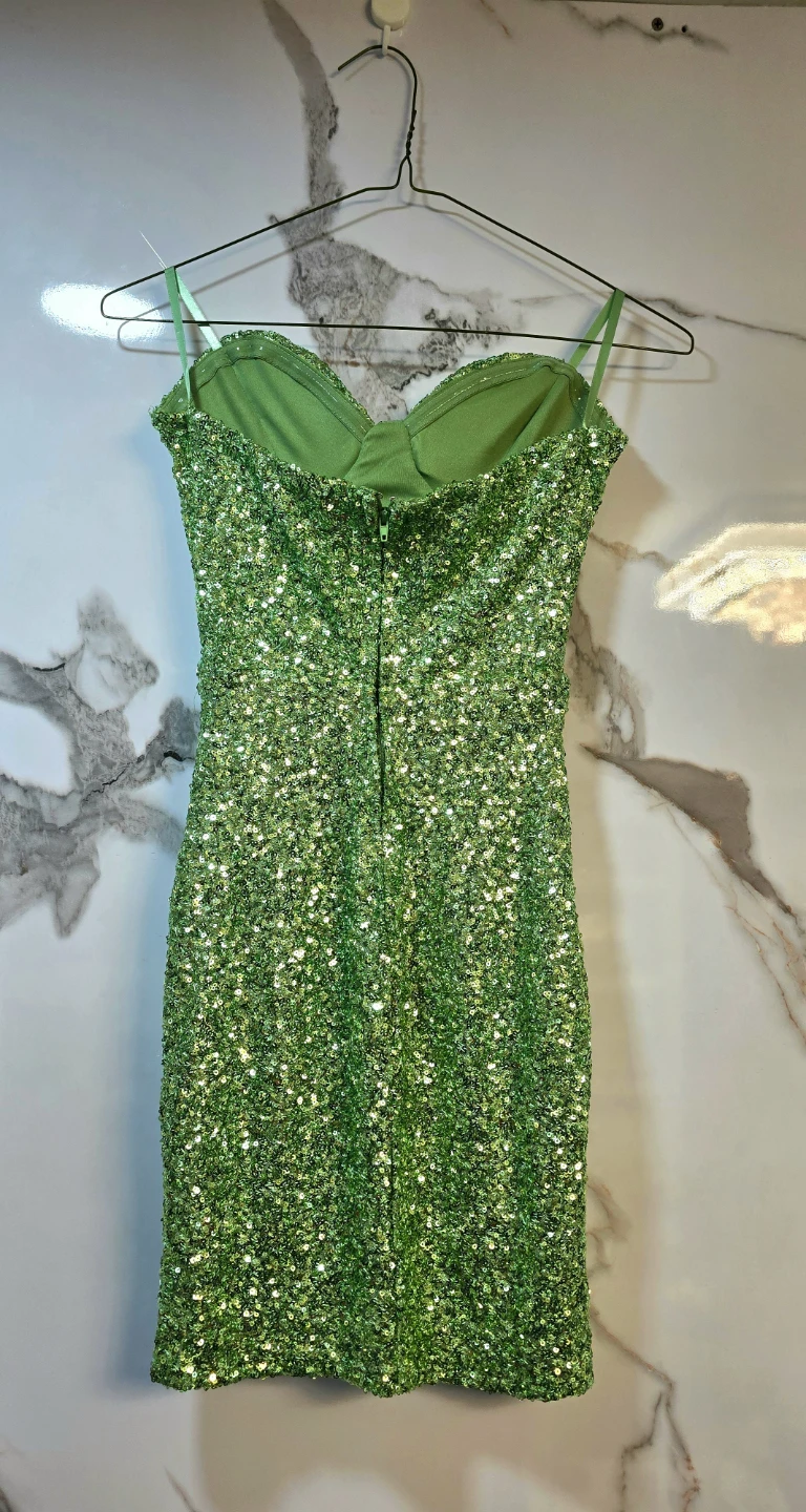 Green Sequin Strapless Ruched Mini Dress - photo 4