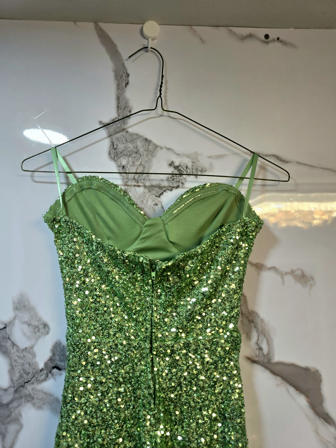 Green Sequin Strapless Ruched Mini Dress - photo 5