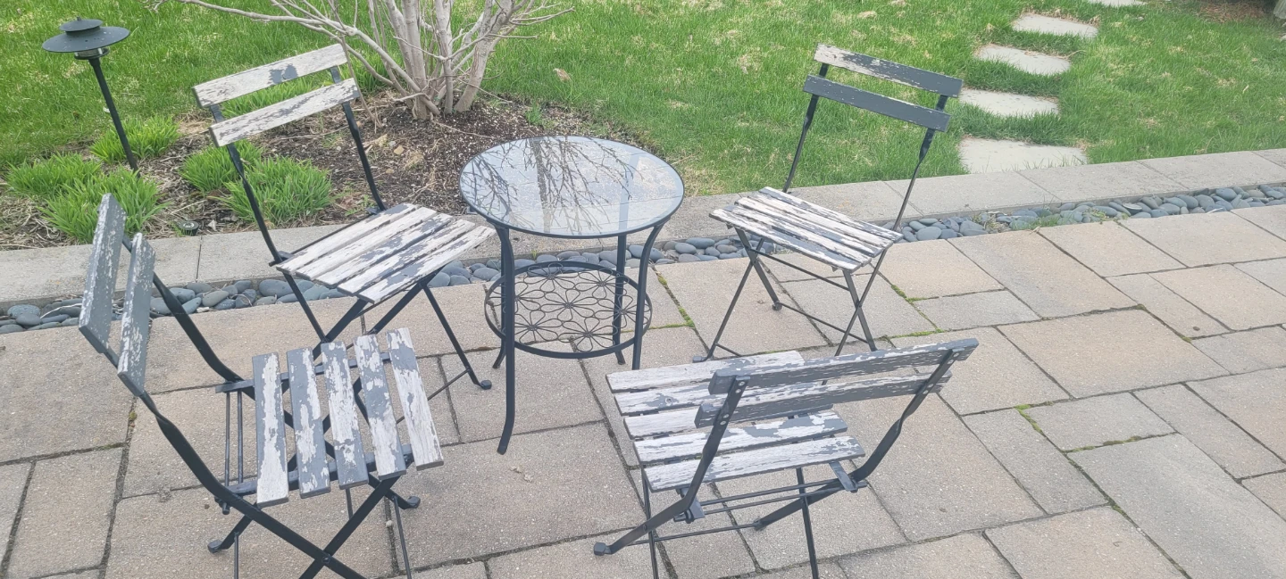 Outdoor Bistro Set with Glass Top Table and 4 Chairs