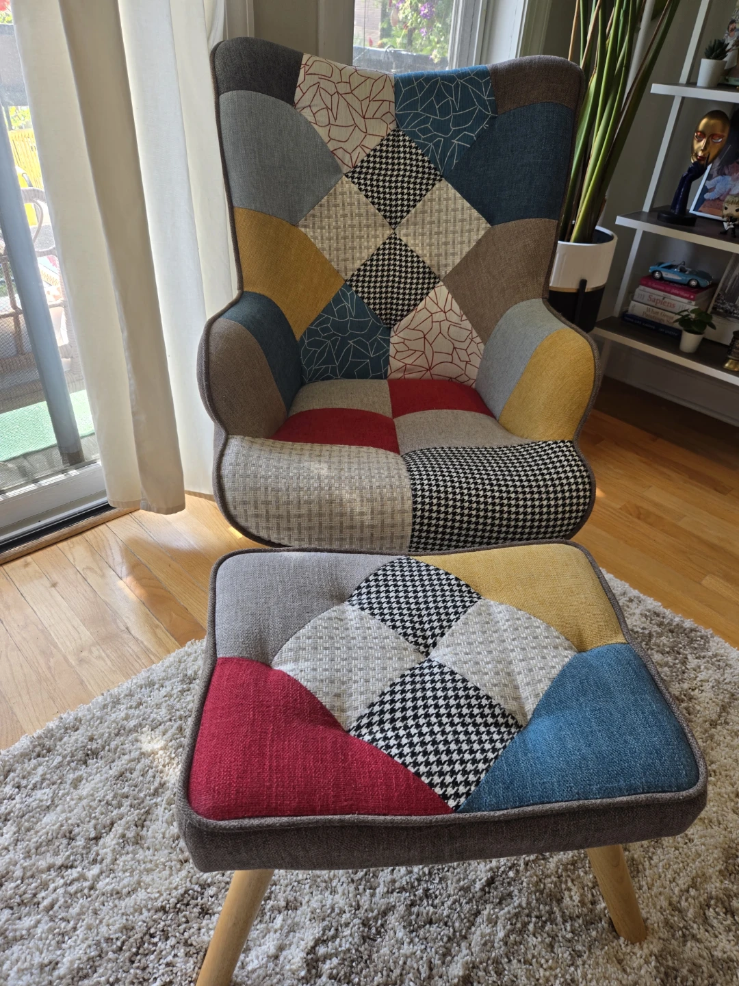 Patchwork Accent Chair with Ottoman