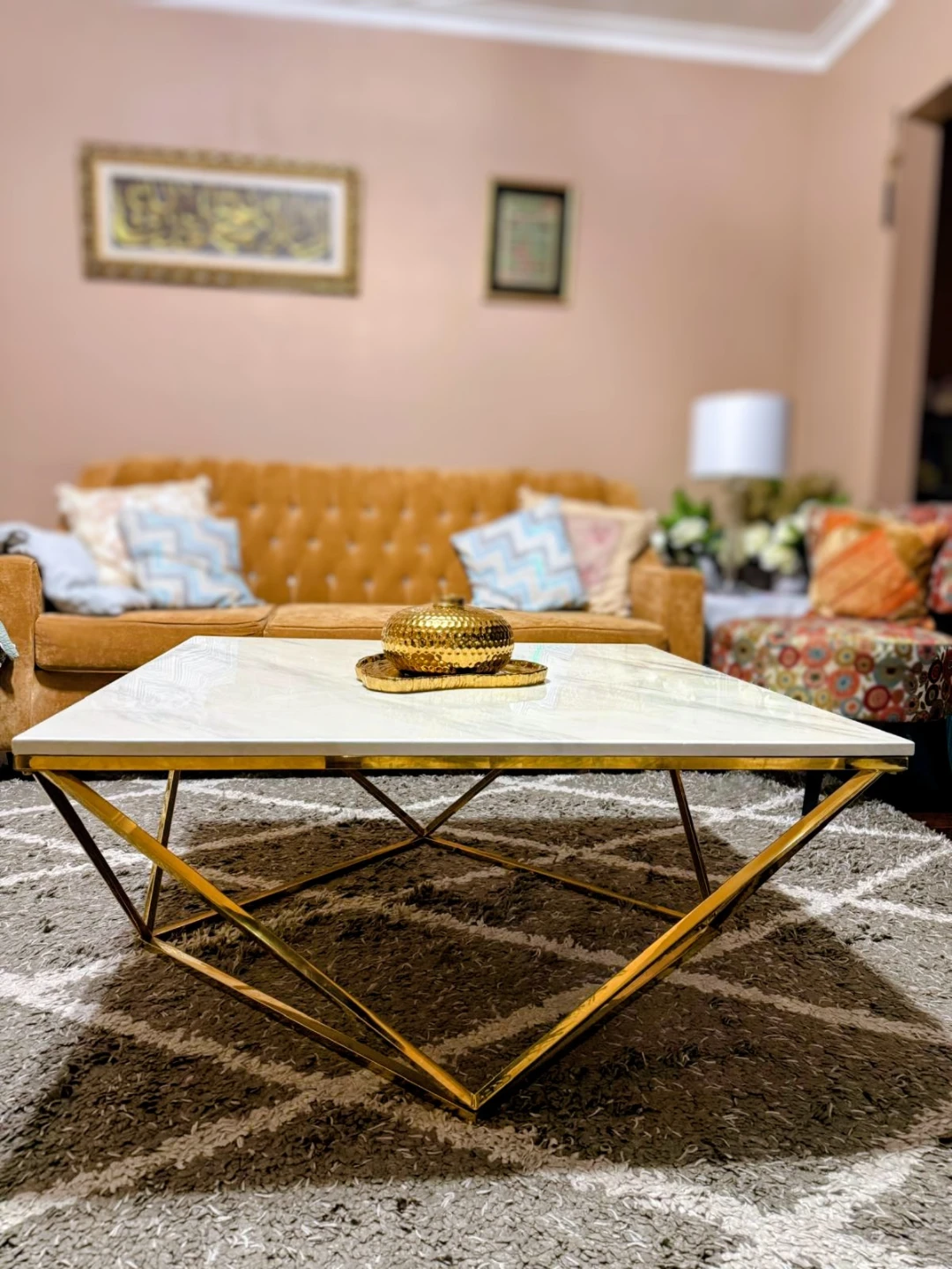 Modern Coffee Table with Marble Top and Gold Base - photo 2