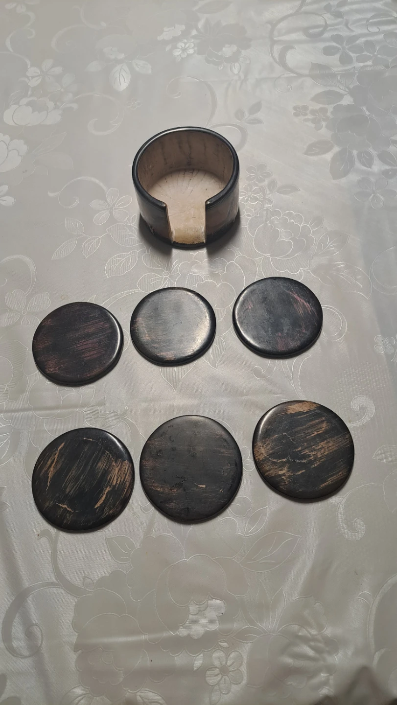 Set of 6 African Animal Carved Coasters with Holder - photo 4