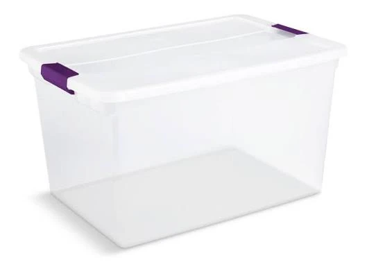 Sterilite Clear Storage Bin with Purple Latches