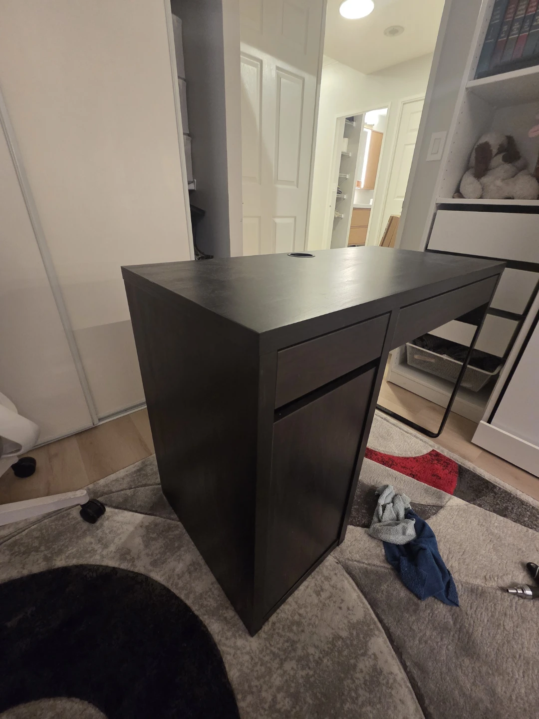 Ikea Dark Wood Desk with Drawer and Cabinet