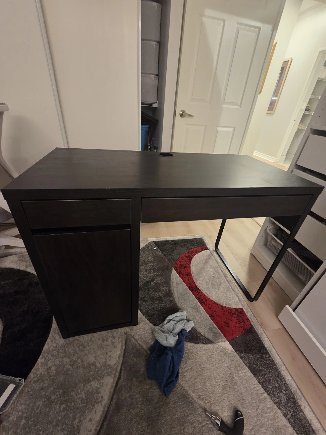 Ikea Dark Wood Desk with Drawer and Cabinet - photo 2