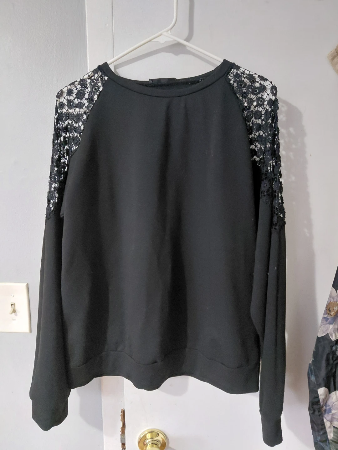 Black Crewneck Sweatshirt with Lace Sleeves