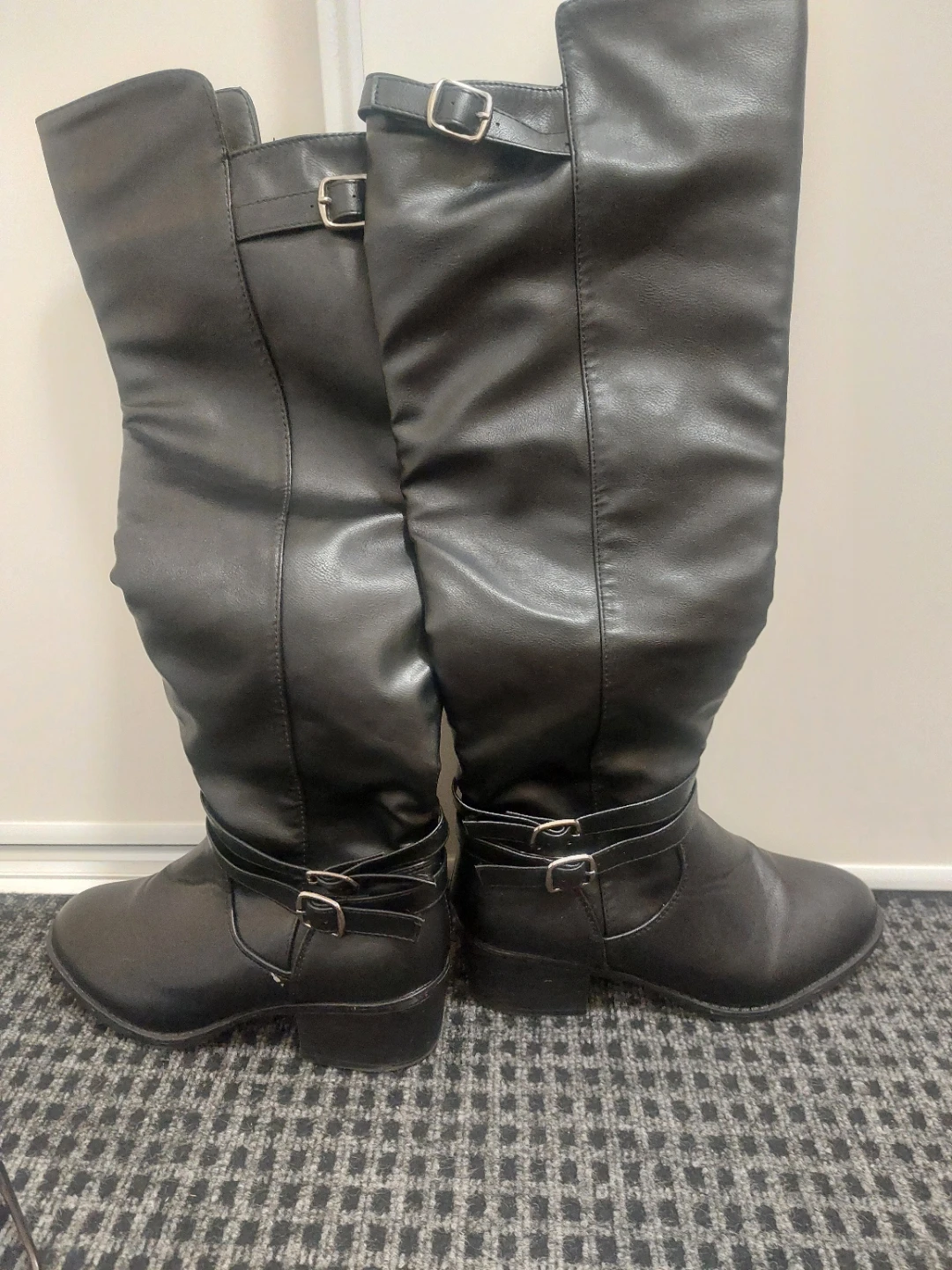 Black Knee-High Boots with Buckle Detail - photo 3