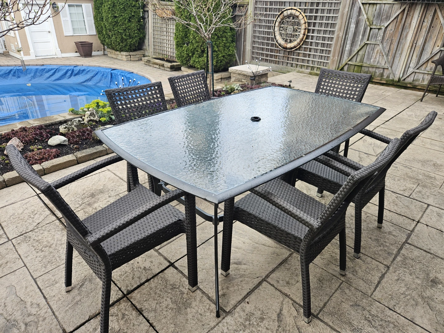 Patio Dining Set with Glass Table and 6 Chairs