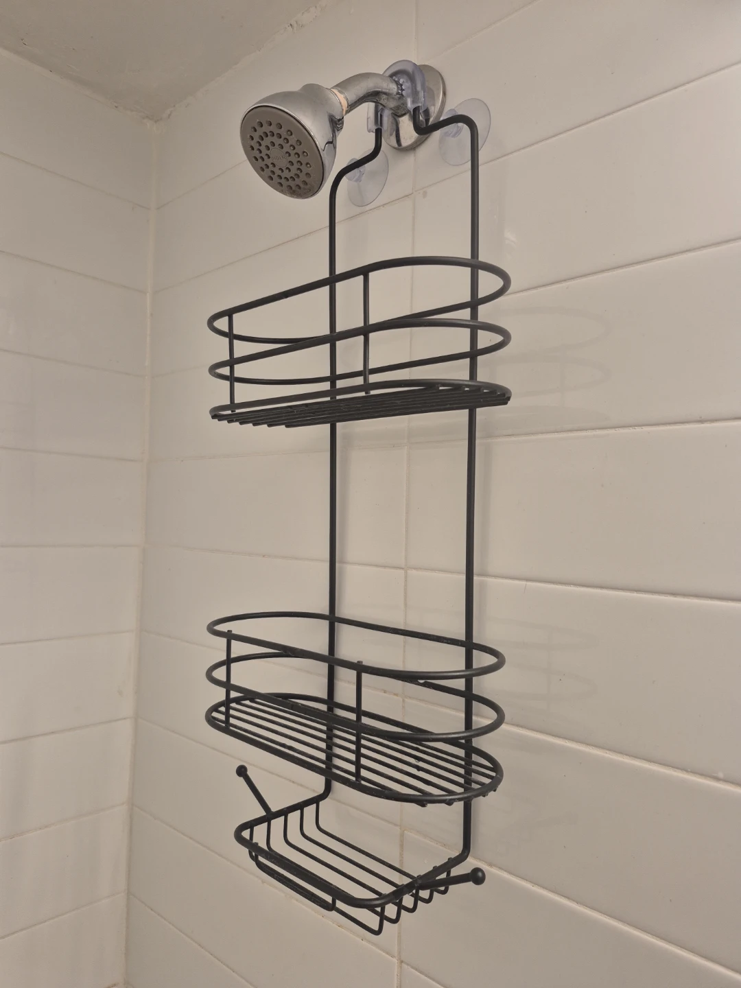 Black 2-Tier Shower Caddy with Soap Dish