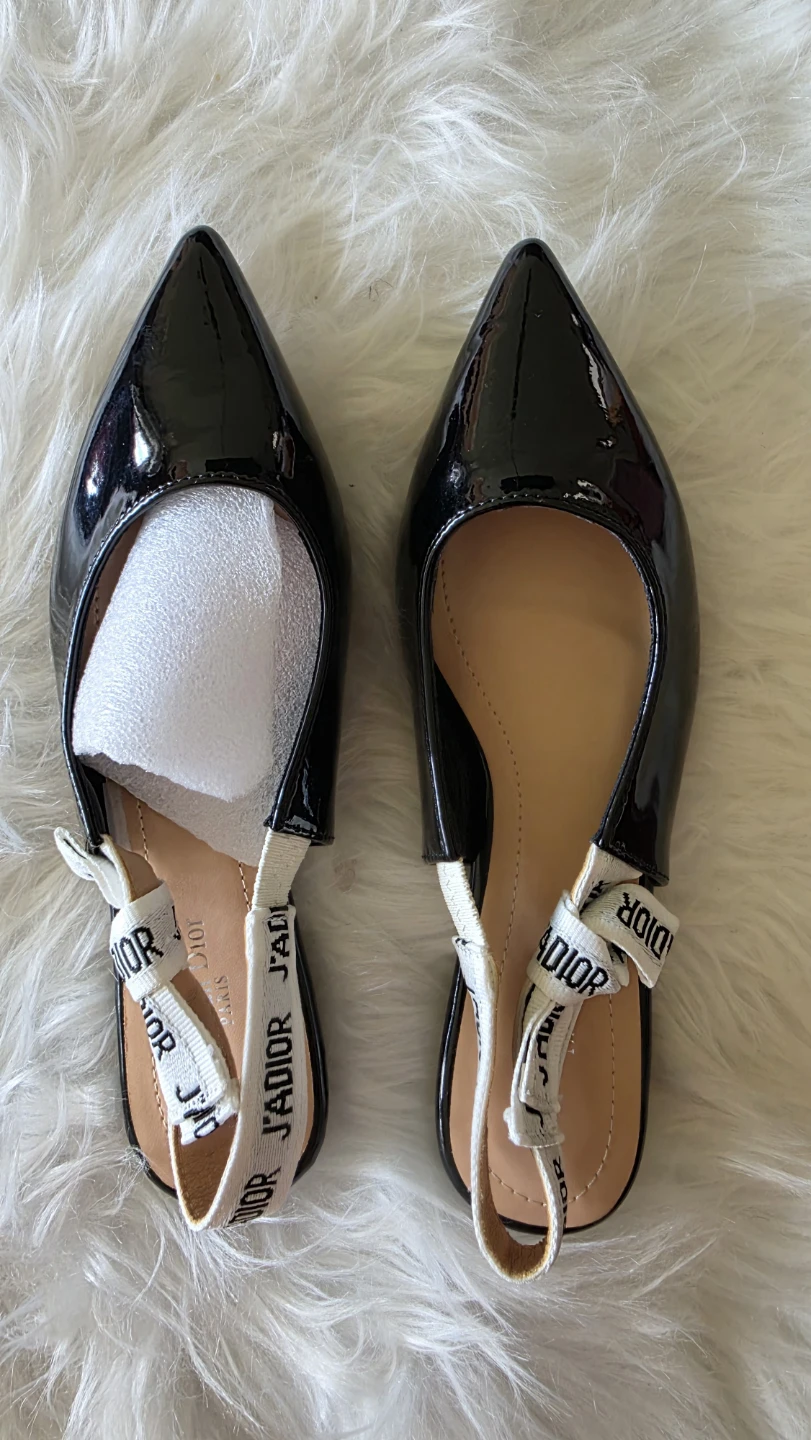 C d  Slingback Flats - Black Patent Leather Size 37