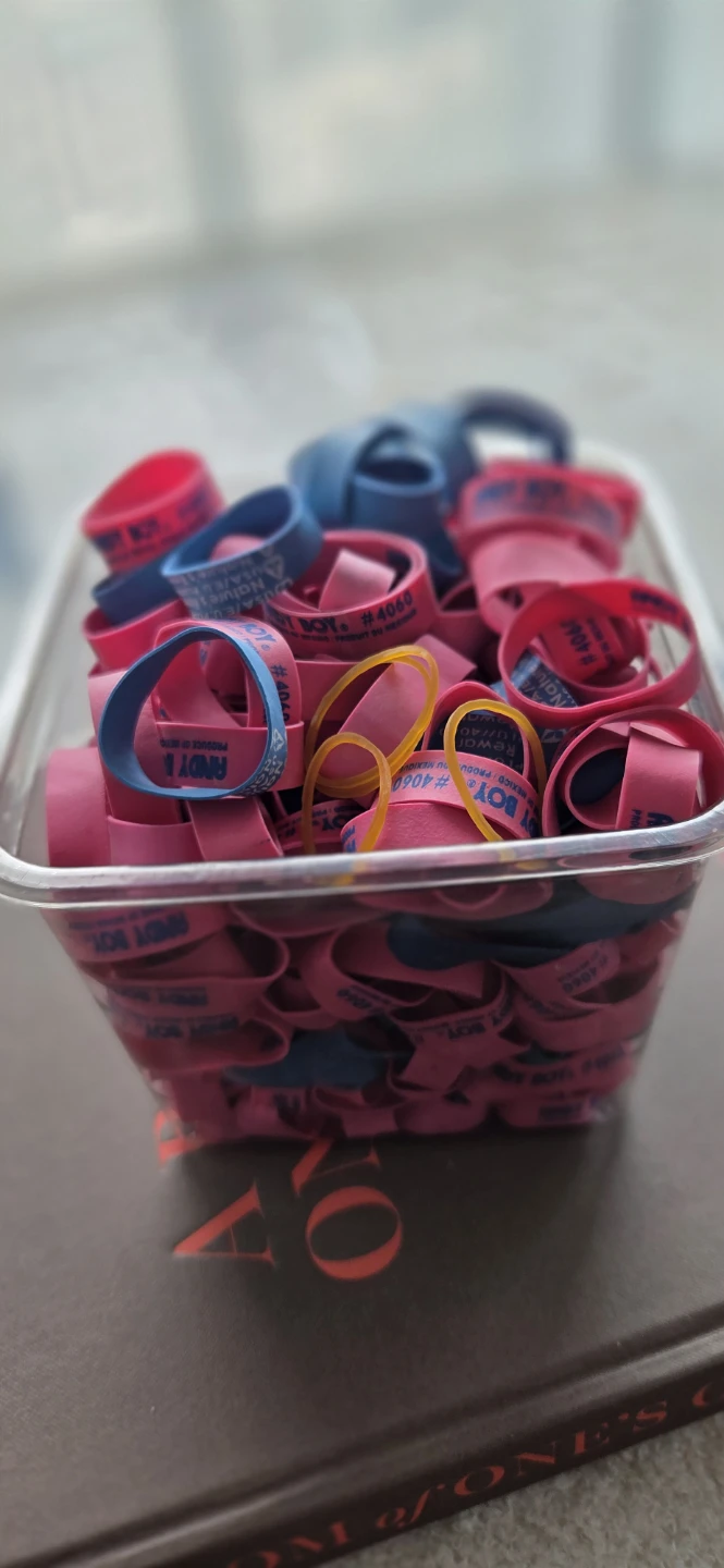 Andy Boy Rubber Bands - Red, Blue, and Yellow