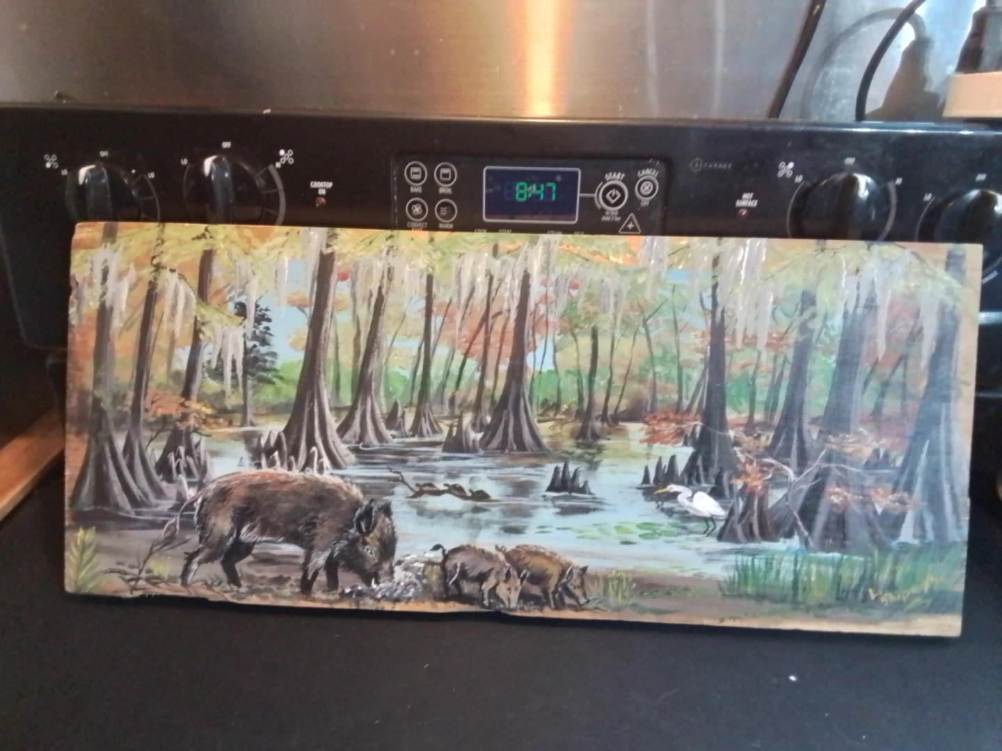 Swamp Scene with Boars and Egret by V. Shipman