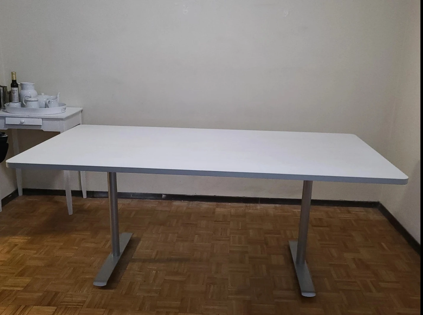 White Table with Metal Legs