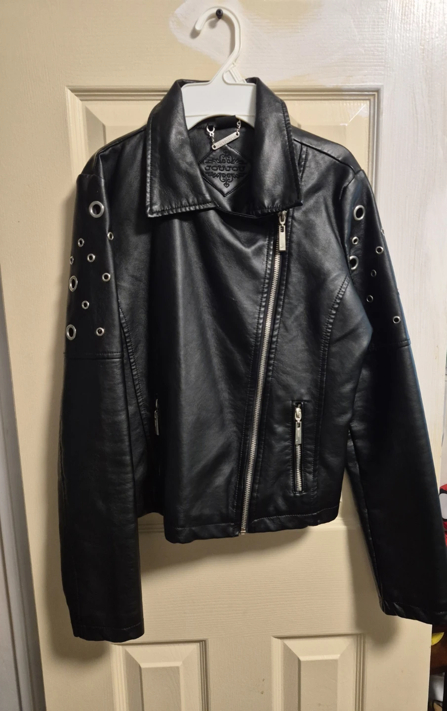 JouJou Black Faux Leather Biker Jacket - Size L - photo 2