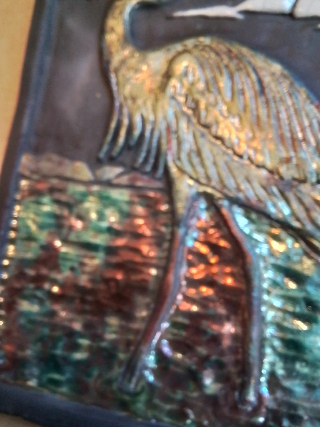Signed J. M. Smith Stoneware Art Tile - Blue Heron - photo 5