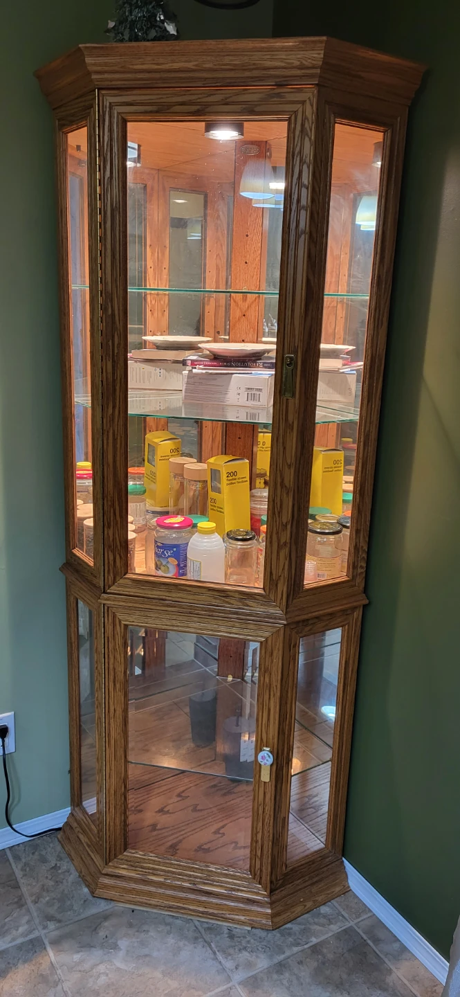 Wooden Corner Display Cabinet with Glass Doors