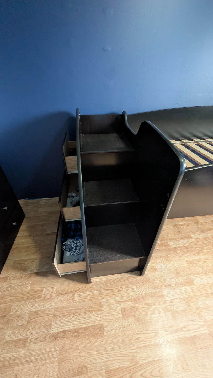 Dark Brown Loft Bed with Trundle, Stairs and Drawers - photo 4