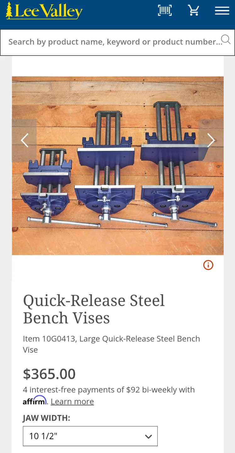Lee Valley 10.5" Bench Vise with Quick Release