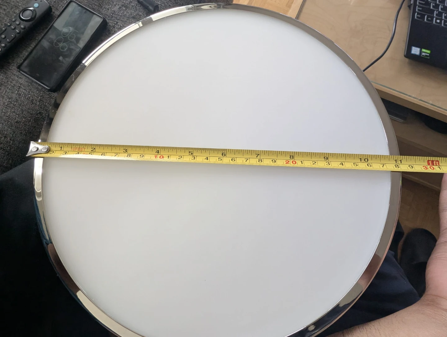Surface Mount Ceiling Light Fixture - White with chrome trim - photo 3