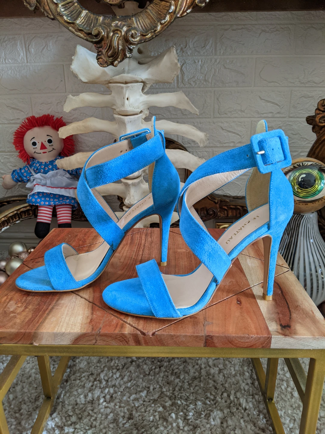 Le Château Blue Suede Strappy Heels Size 6 - photo 3