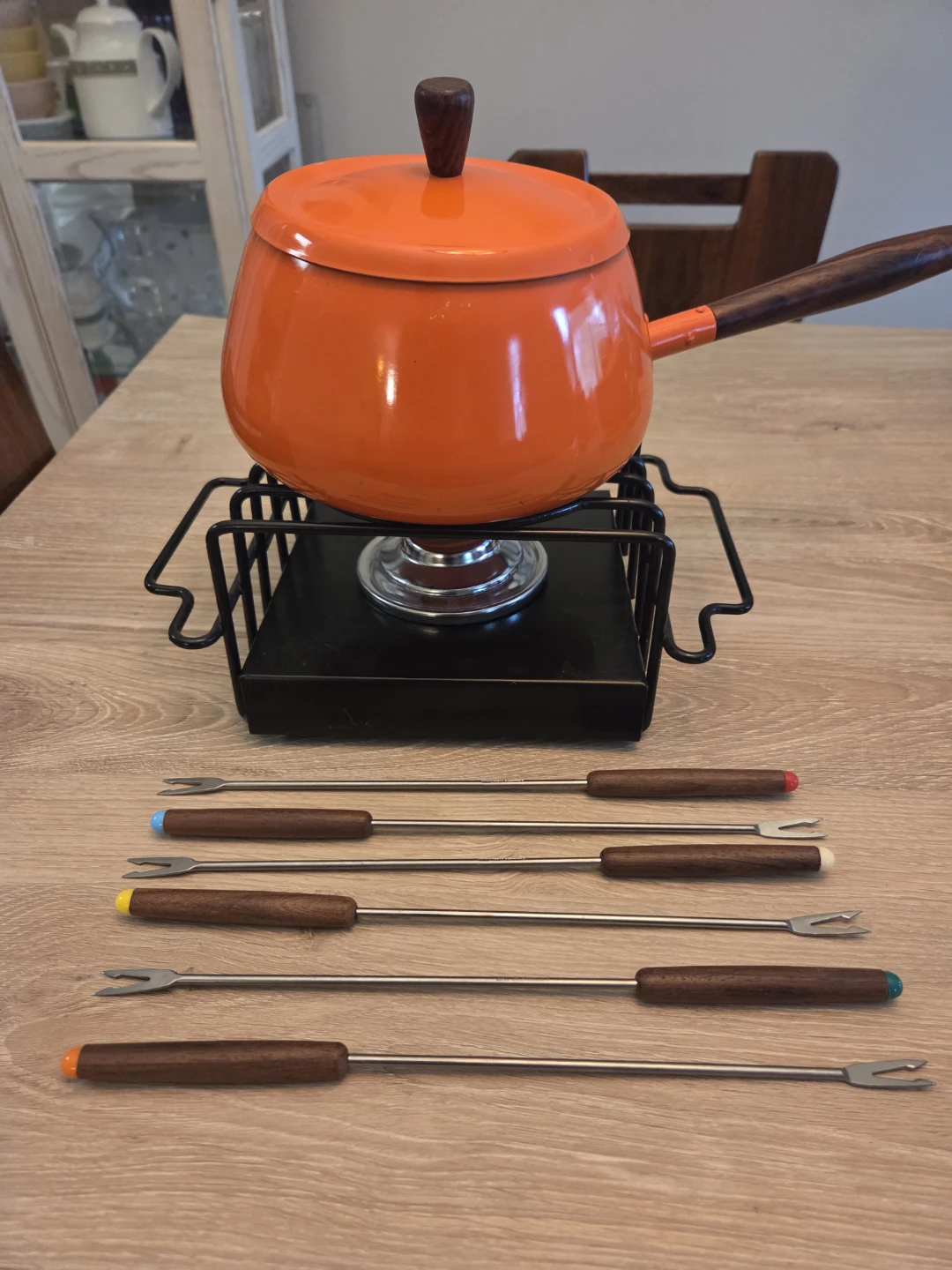 Orange Fondue Set with 6 Forks