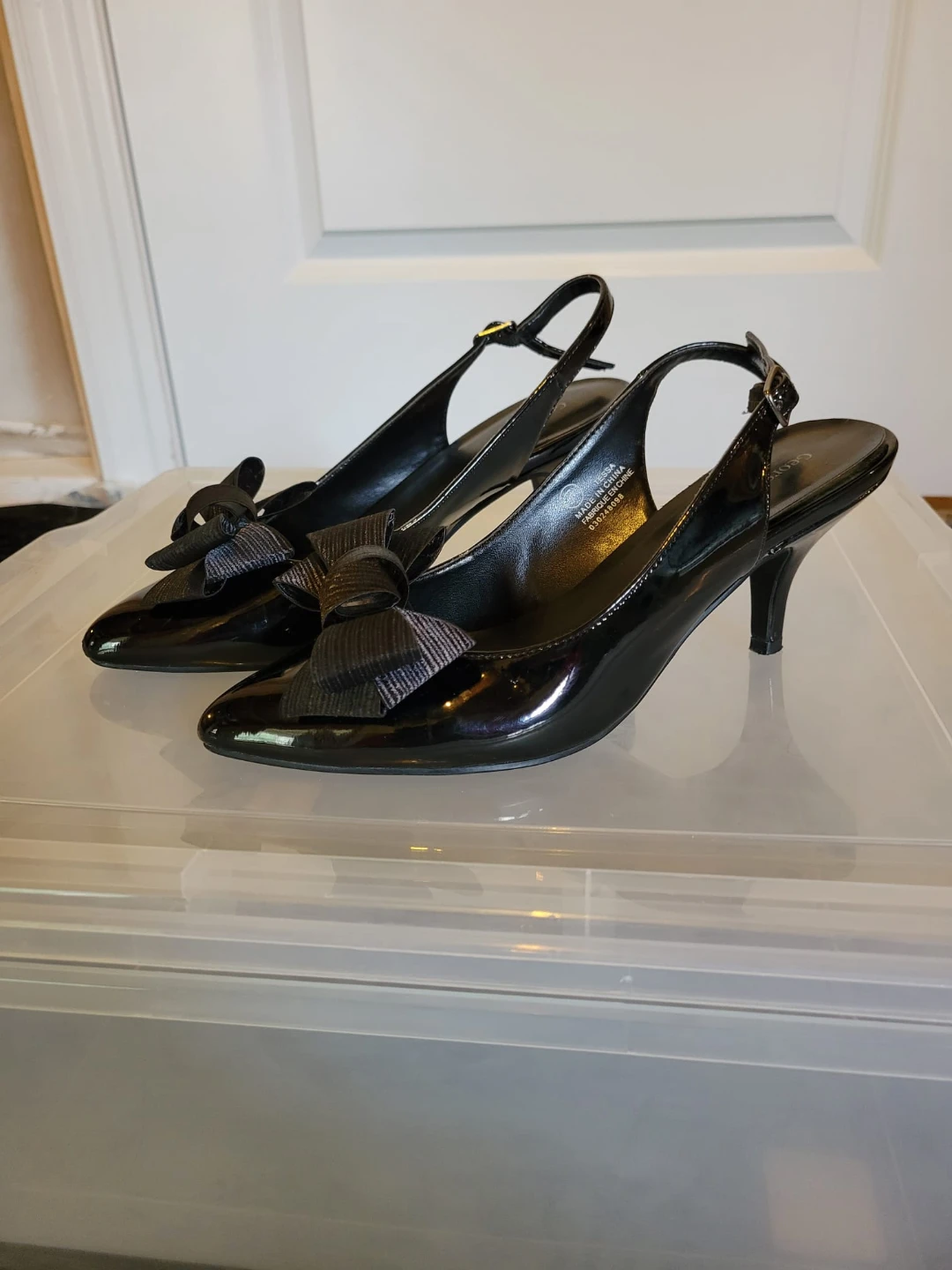 George Black Patent Bow Slingback Heels