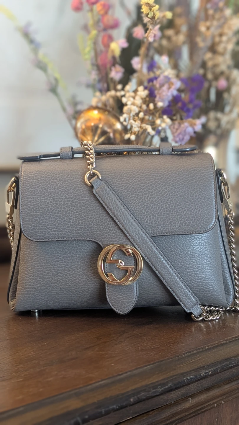Gucci Grey Leather Shoulder Bag