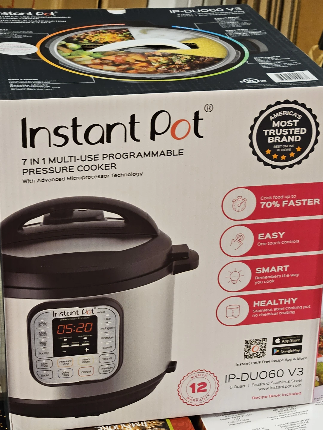 Instant Pot DUO60 V3 7-in-1 Programmable Pressure Cooker, 6 Qt