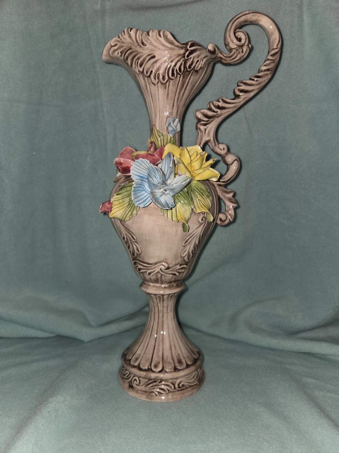 Vintage Decorative Ceramic Pitcher Vase with Flowers
