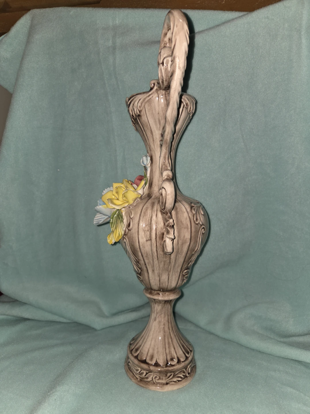 Vintage Decorative Ceramic Pitcher Vase with Flowers - photo 3
