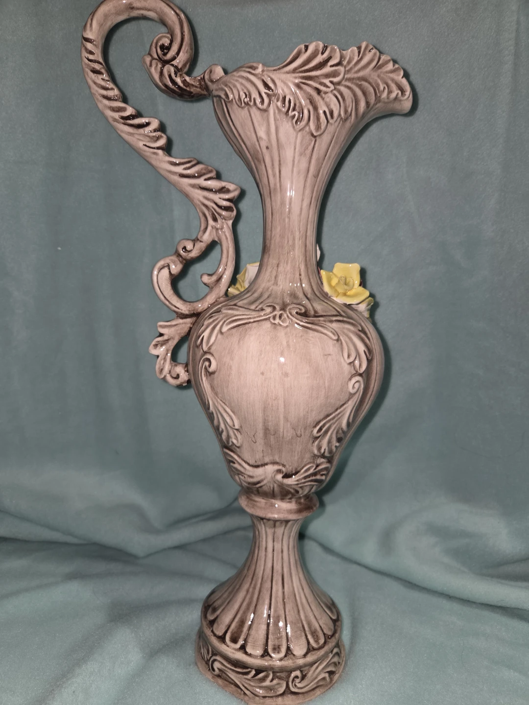 Vintage Decorative Ceramic Pitcher Vase with Flowers - photo 4