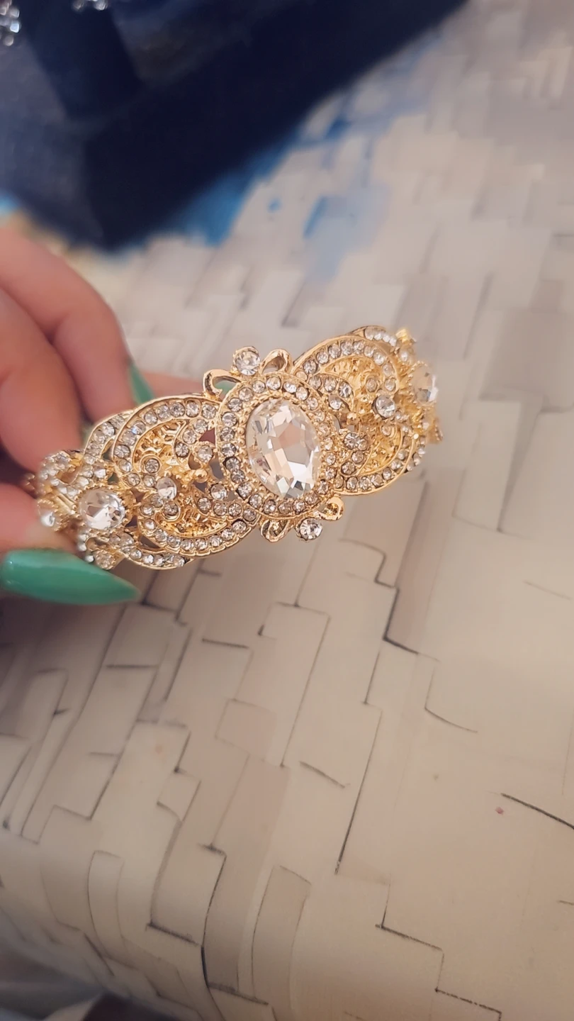 Ornate Gold-Tone Bracelet with Crystals and Gemstones - photo 2
