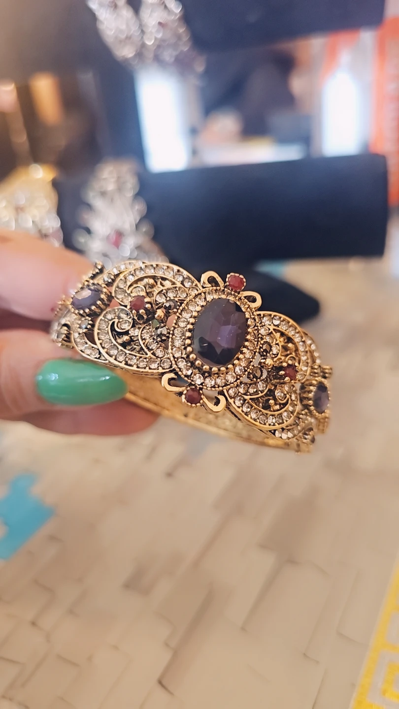 Ornate Gold-Tone Bracelet with Crystals and Gemstones - photo 3