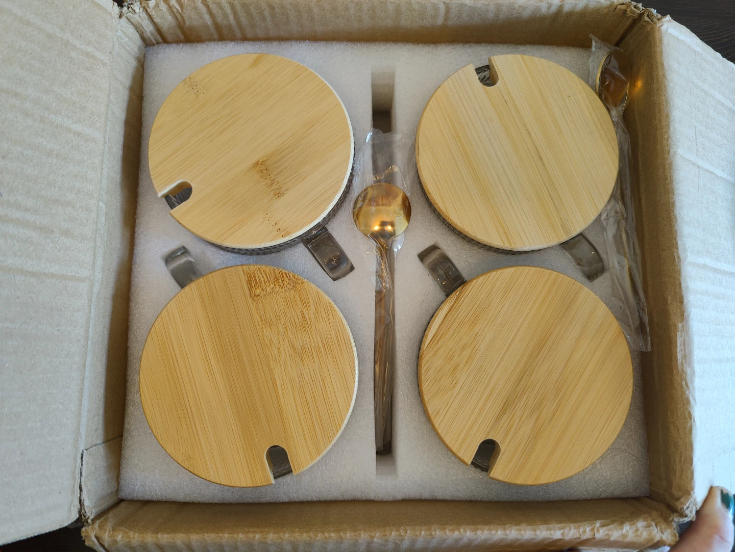 4 Pack Vintage Glass Coffee Mugs with Bamboo Lids and Spoons - photo 2