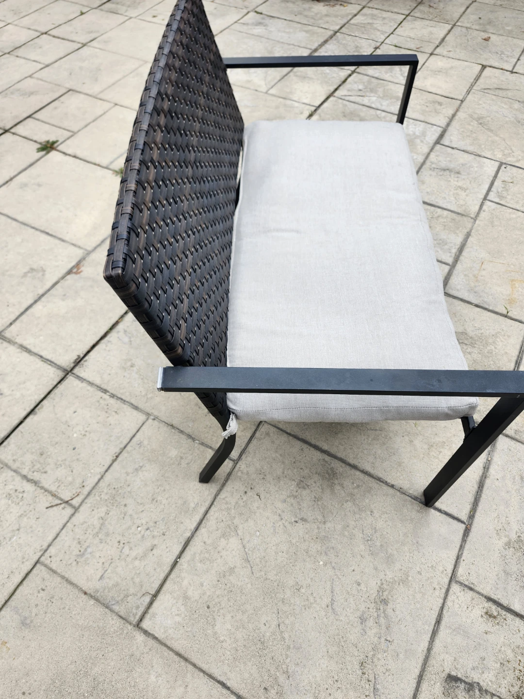 Woven Outdoor Bench with Grey Cushion - photo 2