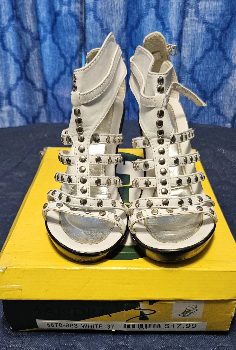 White Studded Wedge Sandals Size 37