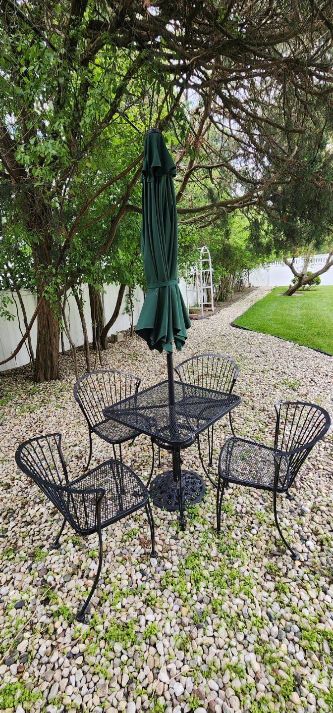 Wrought Iron Patio Dining Set with Umbrella and Iron Base - photo 2