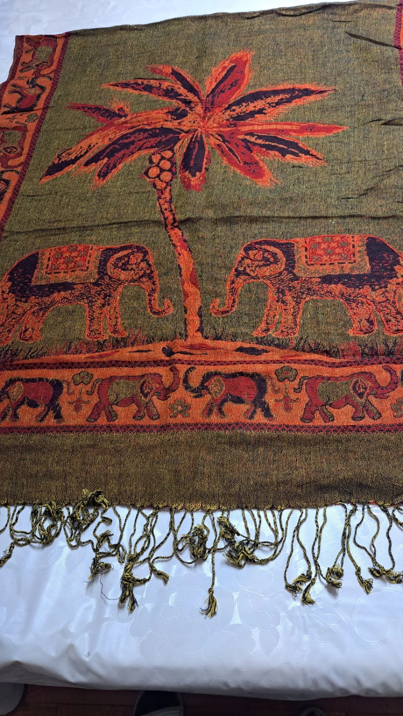 Decorative Shawl with Palm Tree and Elephants - photo 4