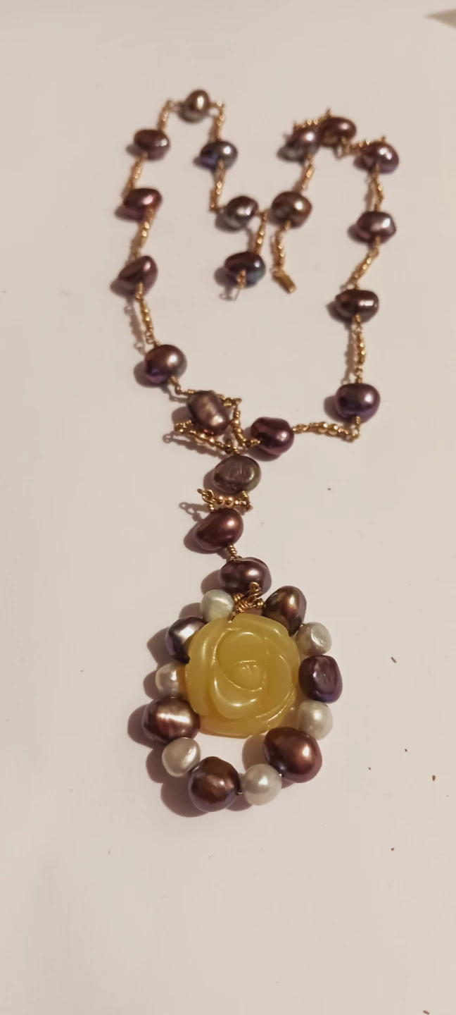 Carved Rose Pendant with Freshwater Pearl Necklace - photo 3