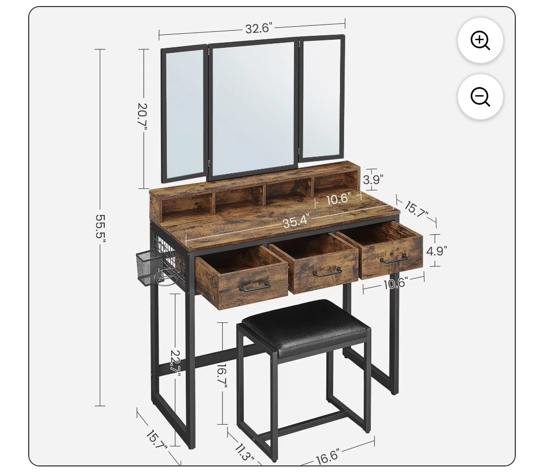 VASAGLE Vanity Set with Mirror and Stool, Makeup - photo 5