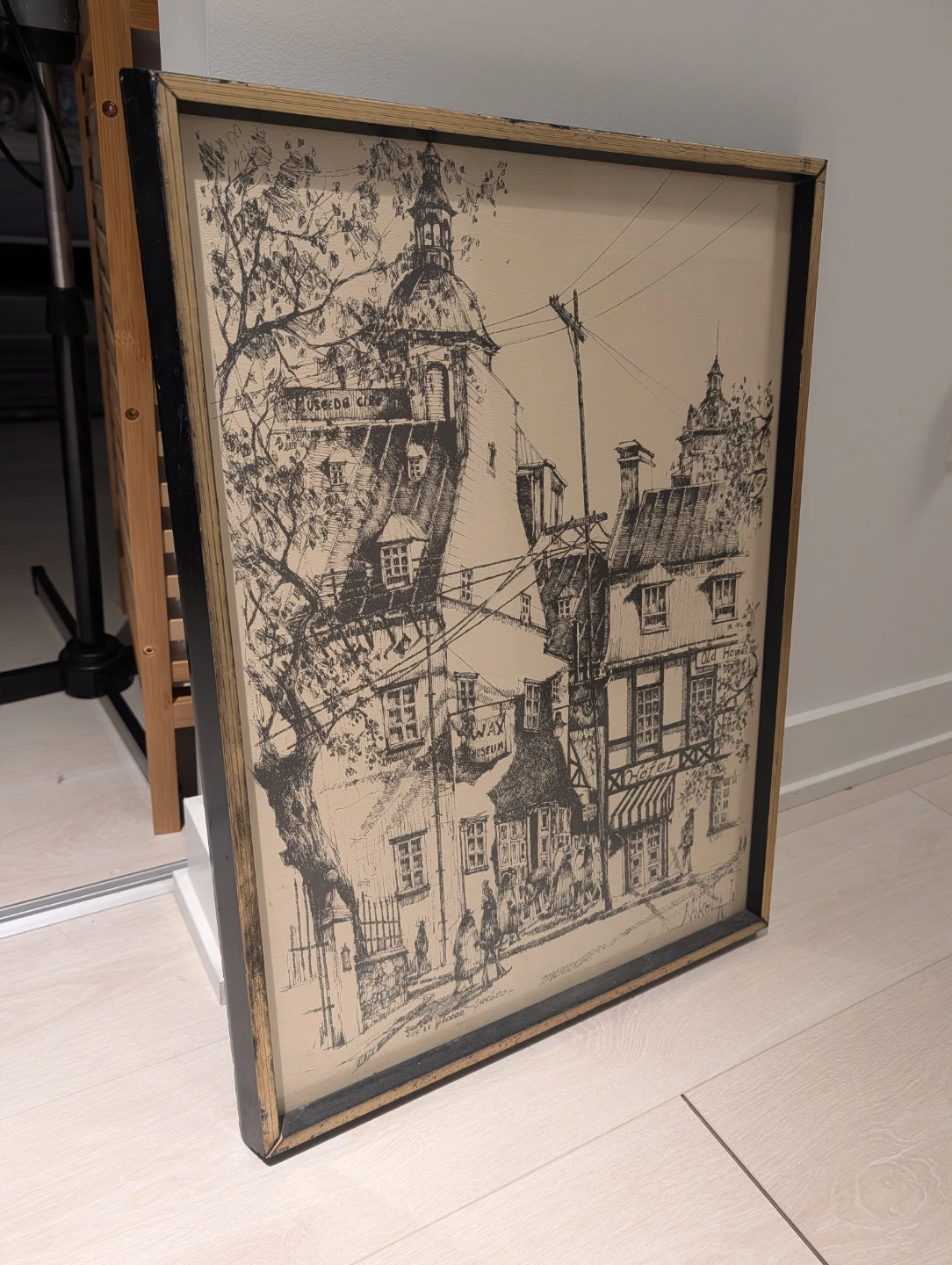 Framed Sketch of Old Quebec Street Scene - photo 2